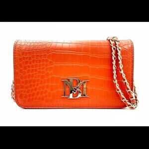 Badgely Mischka Crossbody w/ Logo Plate Orange Vegan Leather NWT (MSRP $99)